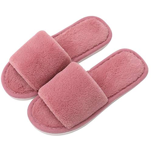 Zapatos caseros zapatillas de interior Invierno Mujeres Casa zapatillas de imitación de piel caliente zapatos de las señoras se deslizan en los Pisos femenino Diapositivas Rosa Negro Cosy Home peludo