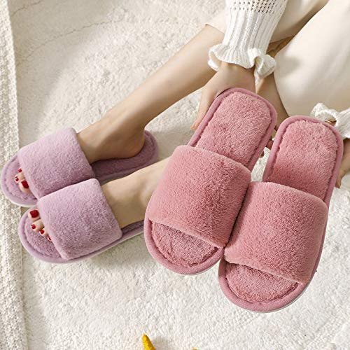 Zapatos caseros zapatillas de interior Invierno Mujeres Casa zapatillas de imitación de piel caliente zapatos de las señoras se deslizan en los Pisos femenino Diapositivas Rosa Negro Cosy Home peludo