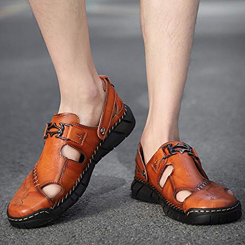 Zapatos Casuales De Talla Grande para Hombre Sandalias Deportivas De Verano Aire Libre Antideslizante Transpirable Zapatos Super Ligeros Elegantes Zapatillas De Playa Vintage De CañA Alta Marrón