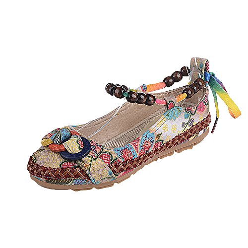 Zapatos Casuales de Verano para Mujer Estilo Nacional Zapatos de Encaje Bordados Cuerda de cáñamo Fondo Plano Sandalias de Vestir Primavera Verano Romanas Alpargatas Plataforma riou