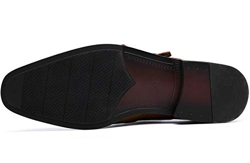 Zapatos Clásicos Monk Hombre de Cuero Elegantes Doble Hebilla Sin Cordones Mocasines Marrón 41 EU