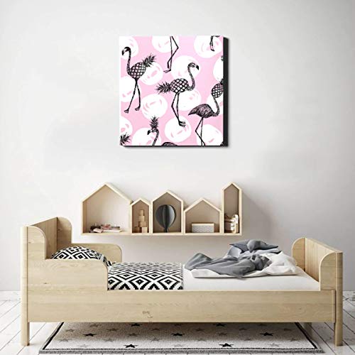 Zapatos con estampado de lienzo Popular Piña rosa con flamenco Imágenes impresas en lienzo Pinturas de pared de cocina 20 X20 pulgadas (50x50cm) Cuadros de obras de arte de pared para sala de estar D