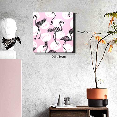 Zapatos con estampado de lienzo Popular Piña rosa con flamenco Imágenes impresas en lienzo Pinturas de pared de cocina 20 X20 pulgadas (50x50cm) Cuadros de obras de arte de pared para sala de estar D