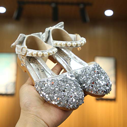 Zapatos de Baile de Tango Latino para Niños Bailarina Vestir Fiesta Arco Princesa Sandalias Rhinestone Lentejuelas Zapatitos de Tacón Bebé Niña Primavera Verano Zapatillas Niñas