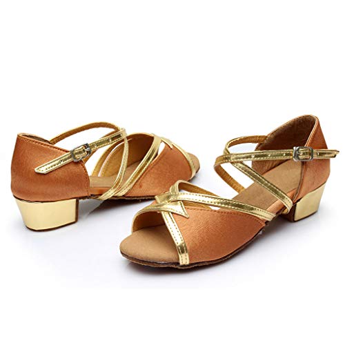 Zapatos de Baile de Tango Latino para Niños Bailarina Vestir Fiesta Arco Princesa Sandalias Rhinestone Lentejuelas Zapatitos de Tacón Bebé Niña Primavera Verano Zapatillas Niñas