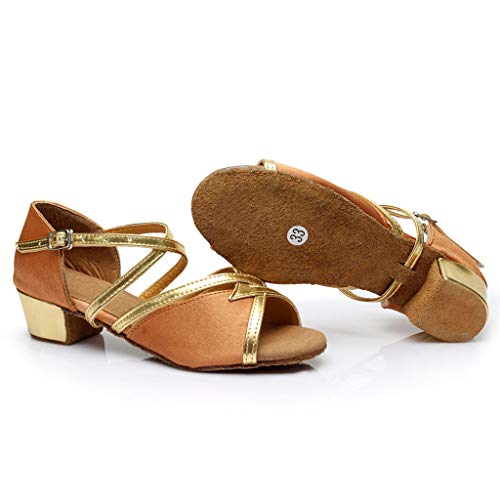 Zapatos de Baile de Tango Latino para Niños Bailarina Vestir Fiesta Arco Princesa Sandalias Rhinestone Lentejuelas Zapatitos de Tacón Bebé Niña Primavera Verano Zapatillas Niñas