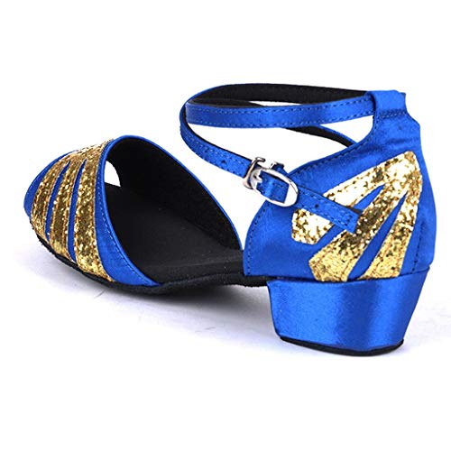 Zapatos de Baile Latino Mujeres Vestido Tacones Altos Zapatos de Tango para NiñOs Zapatos de Baile de Raso Sandalias de Hebilla con Lentejuelas Zapatos de Princesa de Felpa Negro Azul Rojo 25-40 EU