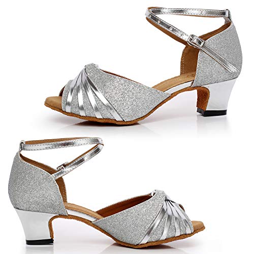 Zapatos de Baile Latino para Mujer Danza de Tango Samba Vals de Salón Sandalia de Salsa Social Bailando Salón de Baile Interior Zapatos Baile,Silver(optional),35EU
