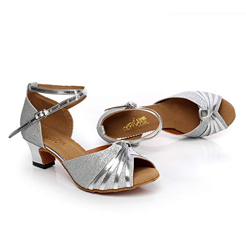 Zapatos de Baile Latino para Mujer Danza de Tango Samba Vals de Salón Sandalia de Salsa Social Bailando Salón de Baile Interior Zapatos Baile,Silver(optional),35EU
