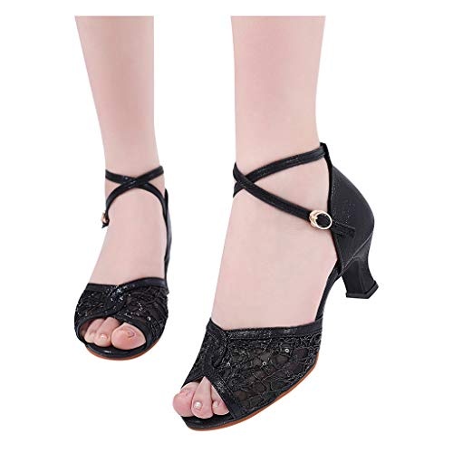 Zapatos de Baile Latino para Mujer Sandalias de Moda de Verano Tacones de Fondo Suave Zapatos de Vestir Elegantes Zapatos con Hebilla de Boca de Pez Sandalias de Punta Abierta Oro Plata Negro 37-41EU
