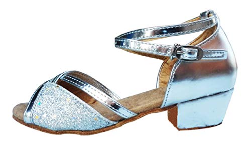 Zapatos de Baile - latinoamericano - niñas - niñas - salón de Baile - Color Plata - Brillo - Talla 31 EU - Idea de Regalo de cumpleaños - Navidad - Fiesta