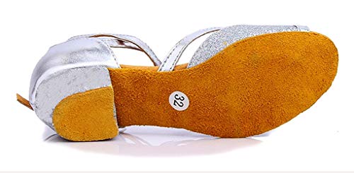 Zapatos de Baile - latinoamericano - niñas - niñas - salón de Baile - Color Plata - Brillo - Talla 31 EU - Idea de Regalo de cumpleaños - Navidad - Fiesta