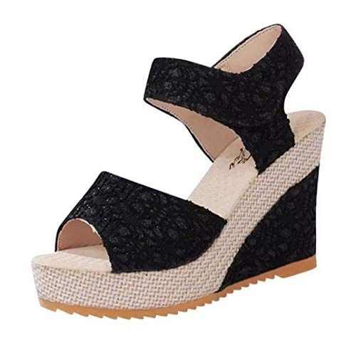 Zapatos De Cuña De Mujer Plataforma De Verano Tacón Alto Peep Toe Espalda Abierta Slingback Calzado Ocio Vacaciones Señoras Gancho Sandalias De Bucle