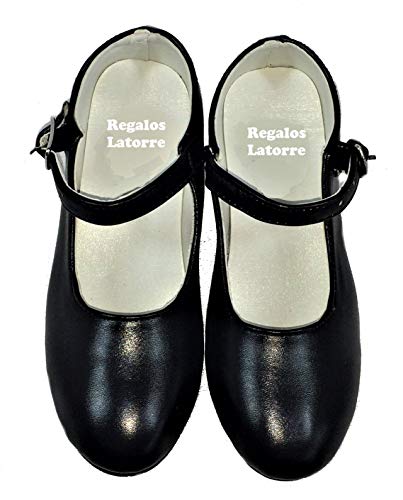 Zapatos de Flamenco, Sevillanas, Danza, Baile, para niña o Mujer. Color Negro. (30 EU, Negro)