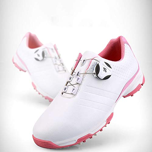 Zapatos de golf para damas, impermeables y transpirables, cordones giratorios inteligentes, zapatos antideslizantes, tacos laterales, zapatillas de golf, zapatos para caminar ligeros y transpirables