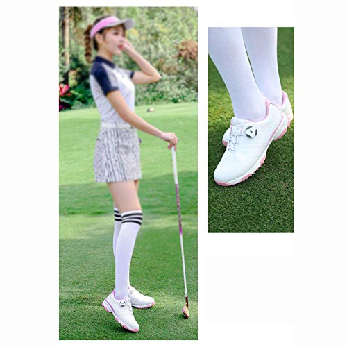 Zapatos de golf para damas, impermeables y transpirables, cordones giratorios inteligentes, zapatos antideslizantes, tacos laterales, zapatillas de golf, zapatos para caminar ligeros y transpirables