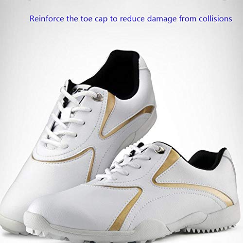 Zapatos de golf para mujer, clavos de fijación Zapatos de golf para damas Zapatos de entrenamiento de senderismo antideslizantes resistentes al desgaste para practicar golf de senderismo,Oro,36