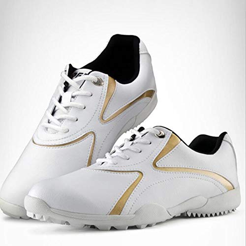 Zapatos de golf para mujer, clavos de fijación Zapatos de golf para damas Zapatos de entrenamiento de senderismo antideslizantes resistentes al desgaste para practicar golf de senderismo,Oro,36