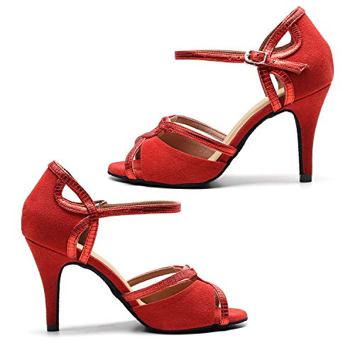 Zapatos de las mujeres de baile latino zapatos de Tango Salsa bombas de tacón zapatos de novia elegantes con correas cerrado Celucke,Heel:optional,33EU