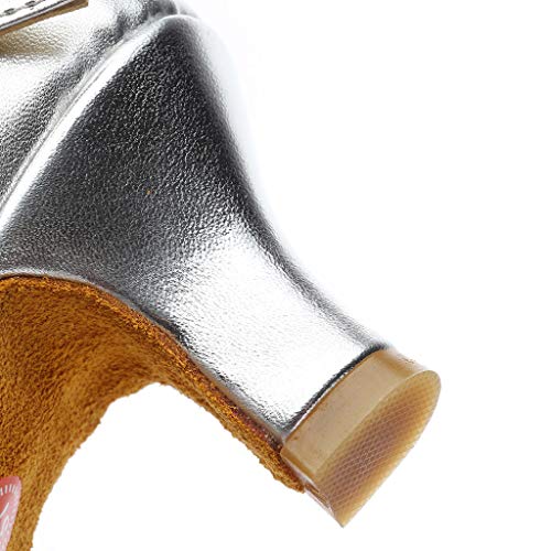 Zapatos de Latino Baile Tacón Bajo para Mujer Invierno Primavera PAOLIAN Zapatos Danza Española Moderna Fiesta Elegantes Boda Sandalias de Vestir Lentejuelas Plateados Dorados Tallas Grandes