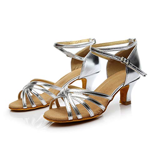 Zapatos de Latino Baile Tacón Bajo para Mujer Invierno Primavera PAOLIAN Zapatos Danza Española Moderna Fiesta Elegantes Boda Sandalias de Vestir Lentejuelas Plateados Dorados Tallas Grandes