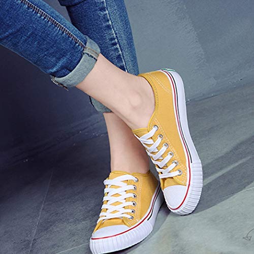 Zapatos de Lona de Las Mujeres Primavera Verano cariño Transpirable con Cordones de Color Caramelo Estilo clásico Zapatos Casuales Zapatillas de Deporte de Moda Femenina