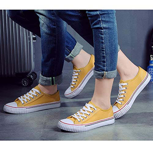 Zapatos de Lona de Las Mujeres Primavera Verano cariño Transpirable con Cordones de Color Caramelo Estilo clásico Zapatos Casuales Zapatillas de Deporte de Moda Femenina