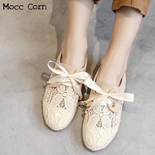 Zapatos De Mujer con Cordones De Verano Mocasines De Punto Transpirable Mocasines De Punto con Lazo De Satén Mocasines De Punta Redonda Zapatos De Bailarina Casuales Cómodos