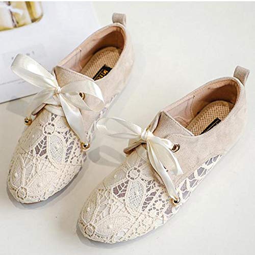 Zapatos De Mujer con Cordones De Verano Mocasines De Punto Transpirable Mocasines De Punto con Lazo De Satén Mocasines De Punta Redonda Zapatos De Bailarina Casuales Cómodos