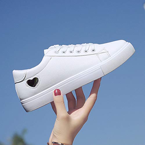 Zapatos de Mujer Zapatillas Respirable Mocasines Deportes Casuales Nuevo Estudiante Zapatos Blancos Mujeres Salvajes Zapatos Cuero Zapatos Blancos Planos Antideslizantes 35-39 riou (38, Plata)
