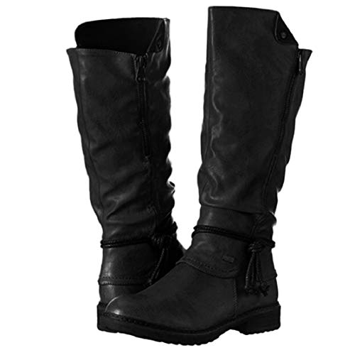Zapatos De Mujer,RETUROM Botas De Mujer Botines Mujer Invierno OtoñO Negro Plano Pierna Alta Ante Casual Largo Alto Botas De Color SóLido Plana Martin Altas Botas Largas Zapatos Casuales