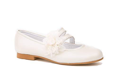 Zapatos de niña Fabricados en Piel para comunión. Calzado de niña Hecho a Mano - MiPequeña Modelo 992v Color Beige.