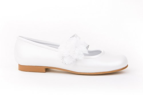 Zapatos de niña Fabricados en Piel para comunión. Calzado de niña Hecho a Mano - MiPequeña Modelo 992v Color Blanco.