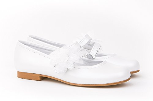 Zapatos de niña Fabricados en Piel para comunión. Calzado de niña Hecho a Mano - MiPequeña Modelo 992v Color Blanco.