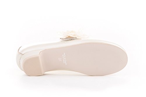 Zapatos de niña Fabricados en Piel para comunión con tacón. Calzado de niña Hecho a Mano - MiPequeña Modelo 997v Color Beige.
