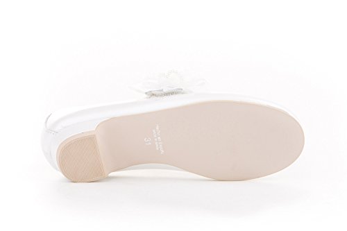 Zapatos de niña Fabricados en Piel para comunión con tacón. Calzado de niña Hecho a Mano - MiPequeña Modelo 997v Color Blanco.