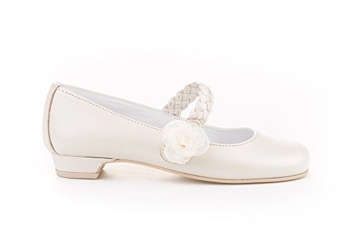 Zapatos de niña Fabricados en Piel para comunión con tacón. Calzado de niña Hecho a Mano - MiPequeña Modelo 998v Color Beige.