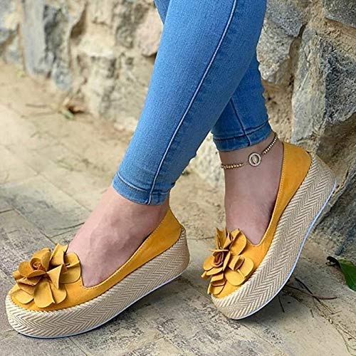 Zapatos de Plataforma para Mujer, Alpargatas de Moda, Parte Superior Baja, Fondo Grueso, Antideslizante, para Caminar Diario, decoración de Flores, Zapatos Casuales para Mujer