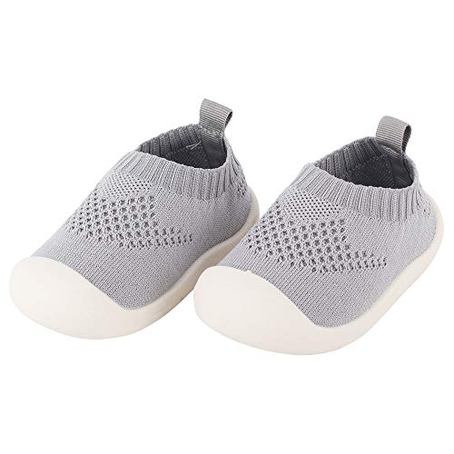 Zapatos de Primeros Pasos Zapatillas de Volar Tejida para Pies Anchos Antideslizante Respirable Ultra-Ligero para Bebé Infante Niñas Niños Pequeños - Talla del Fabricante 16 Gris