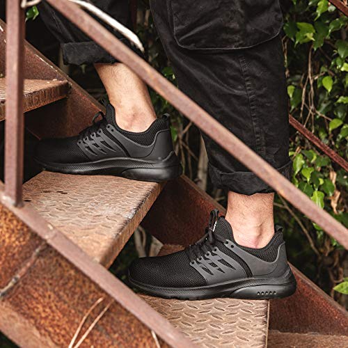 Zapatos de Seguridad Hombre Mujer con Punta de Acero Zapatillas de Trabajo Deportivo Calzado Ligeros Comodo Transpirables Unisex Negro Talla 44 EU