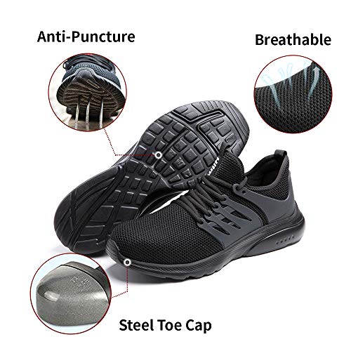 Zapatos de Seguridad Hombre Mujer con Punta de Acero Zapatillas de Trabajo Deportivo Calzado Ligeros Comodo Transpirables Unisex Negro Talla 44 EU
