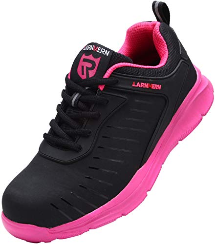 Zapatos de Seguridad Hombre Mujer, Punta de Acero Zapatos Ligero Zapatos de Trabajo Respirable Construcción Zapatos Reflexivo Botas de Seguridad LM-112 (37 EU, Rosa)