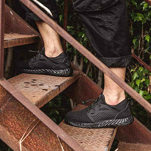Zapatos de Seguridad Hombre Mujer Trabajo Ligeras Calzado de Seguridad Deportivo Comodo con Punta de Acero A Negro 42 EU