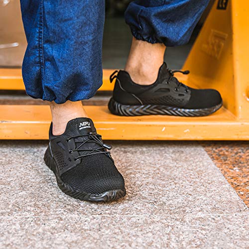 Zapatos de Seguridad Hombre Mujer Trabajo Ligeras Calzado de Seguridad Deportivo Comodo con Punta de Acero A Negro 42 EU