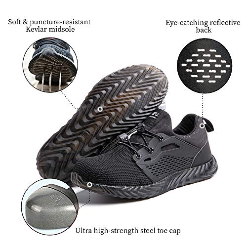 Zapatos de Seguridad Hombre Mujer Trabajo Ligeras Calzado de Seguridad Deportivo Comodo con Punta de Acero A Negro 42 EU