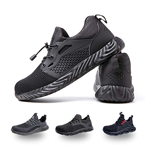 Zapatos de Seguridad Hombre Mujer Trabajo Ligeras Calzado de Seguridad Deportivo Comodo con Punta de Acero A Negro 43 EU