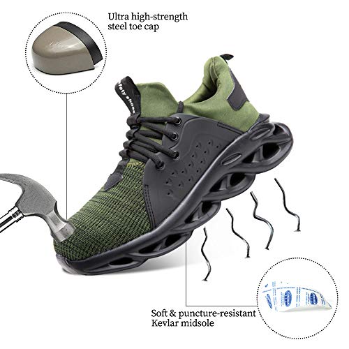 Zapatos de Seguridad Hombre Mujer Trabajo Ligeras Calzado de Seguridad Deportivo Comodo con Punta de Acero D Verde 44 EU