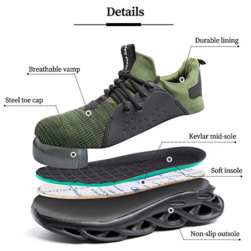 Zapatos de Seguridad Hombre Mujer Trabajo Ligeras Calzado de Seguridad Deportivo Comodo con Punta de Acero D Verde 44 EU