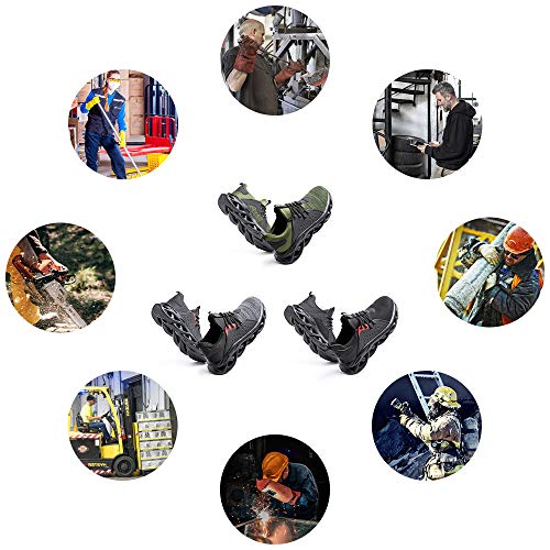 Zapatos de Seguridad Hombre Mujer Trabajo Ligeras Calzado de Seguridad Deportivo Comodo con Punta de Acero D Verde 44 EU