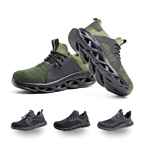 Zapatos de Seguridad Hombre Mujer Trabajo Ligeras Calzado de Seguridad Deportivo Comodo con Punta de Acero D Verde 44 EU